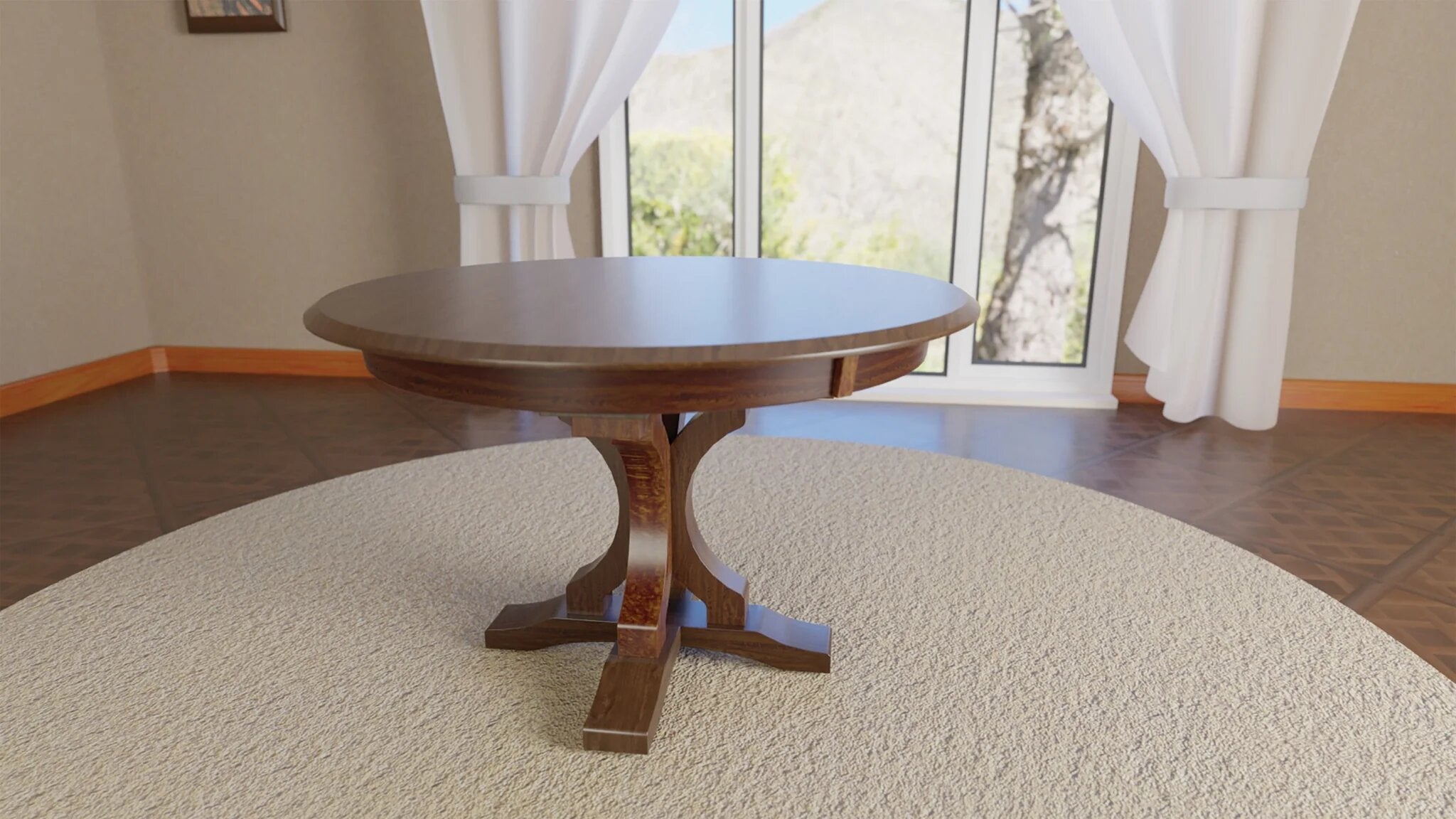gatlin single pedestal table in room setting