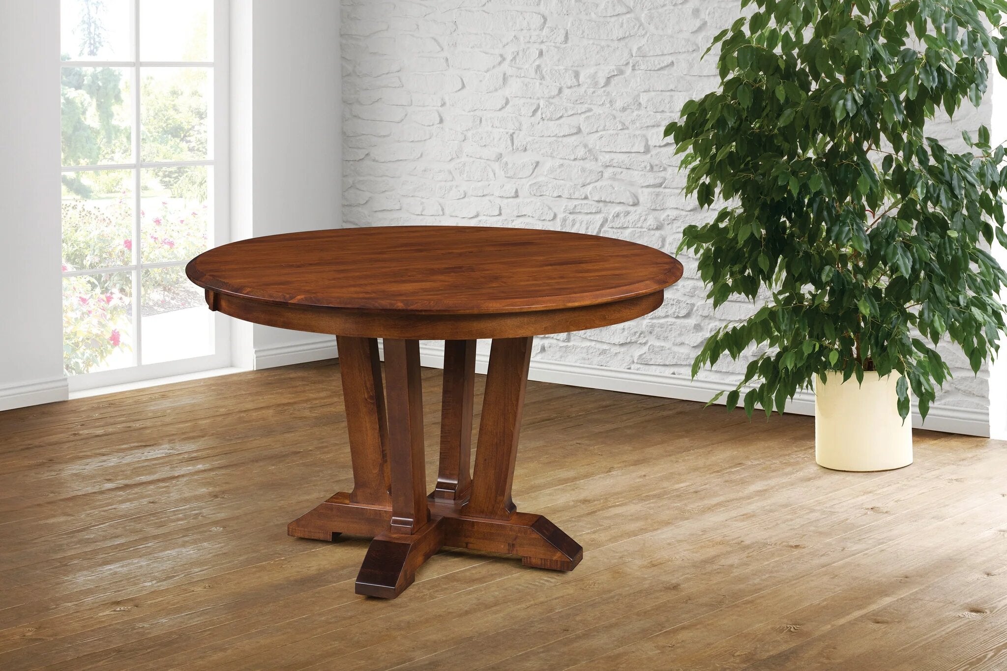 harper round single pedestal table in room setting