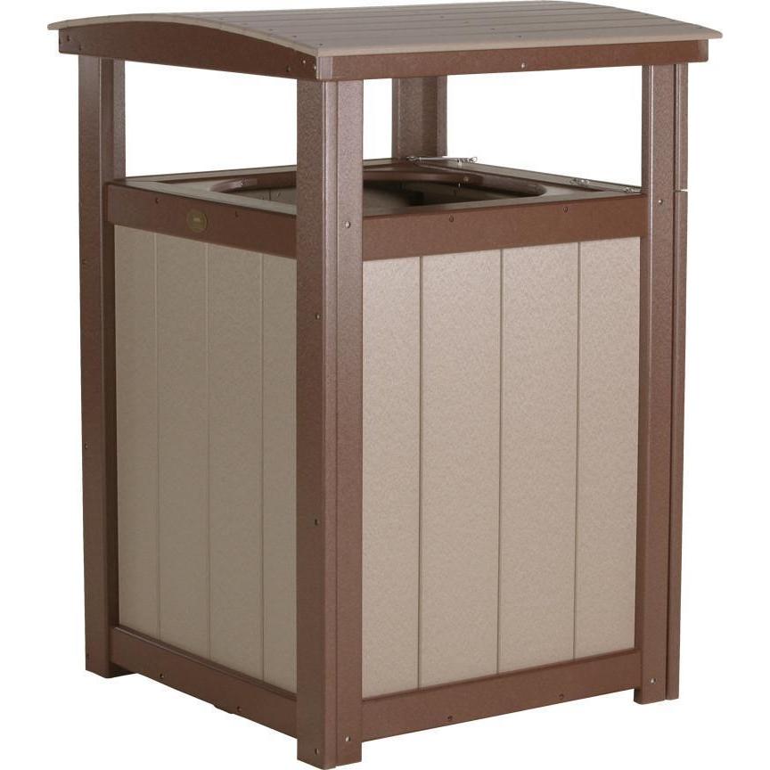 Outdoor Poly Trash Can Weatherwood & Chestnut Brown