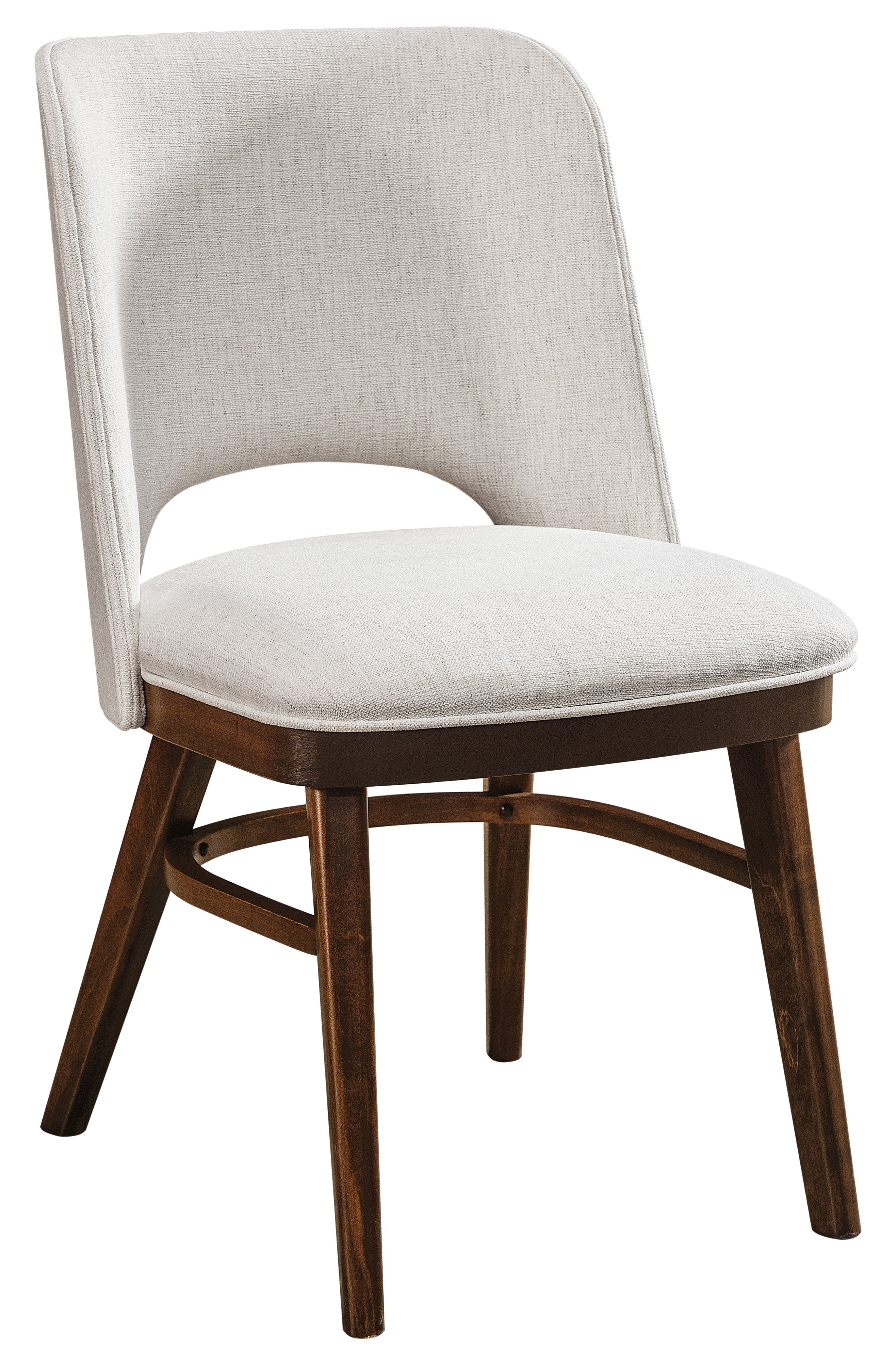 vinson chair shown in brown maple with asubry stain and nomad snow fabric